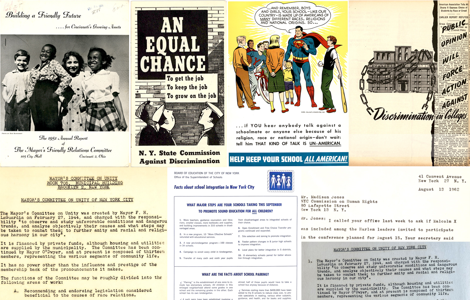 Collage of photos about historical New York City people, places, and events, including tours of the New York City Archives' collections.
                                           